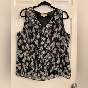 Studio Works Women’s Monochrome sleeveless Ruffle Blouse. Size large $10
